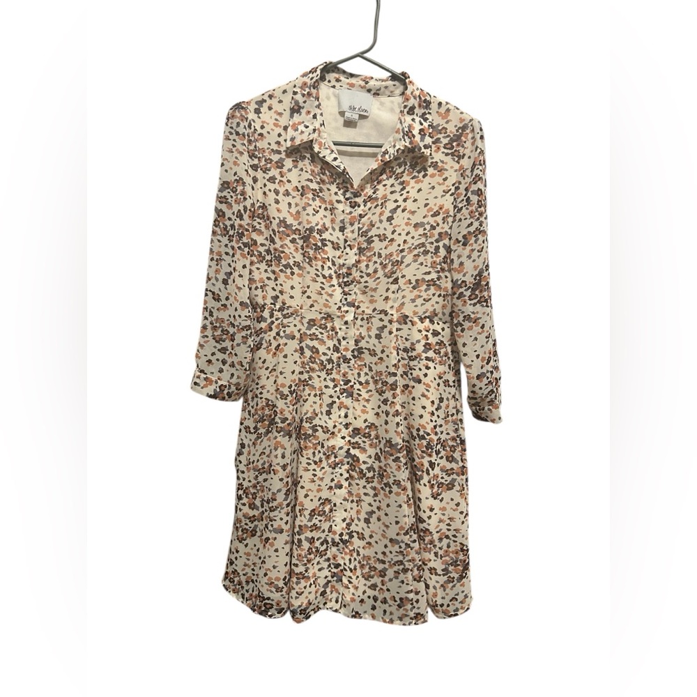 Cheetah Print Cream Colored 3/4 Sleeve Dress - Small